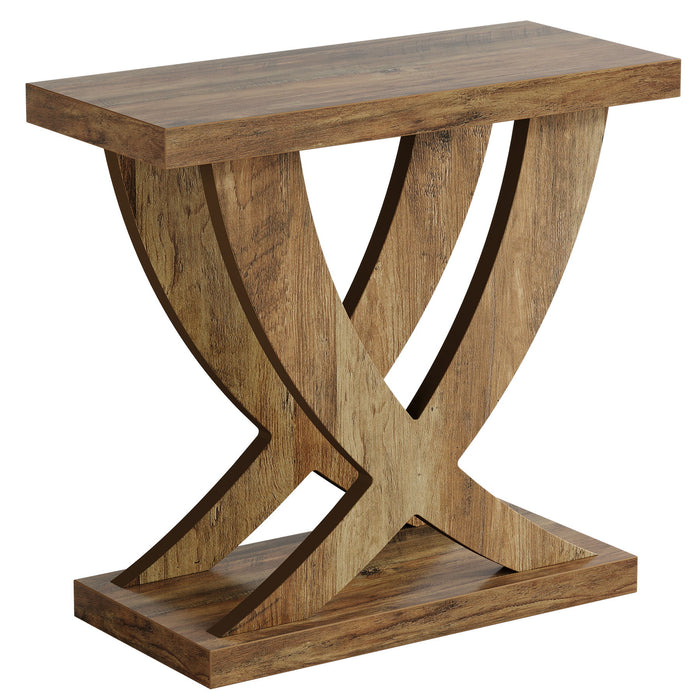 End Table With Cross Fishtail Support For Living Room - Brown