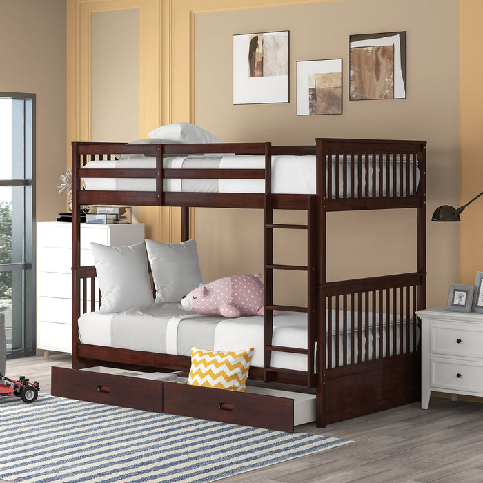 Bunk Bed With Ladders And 2 Storage Drawers