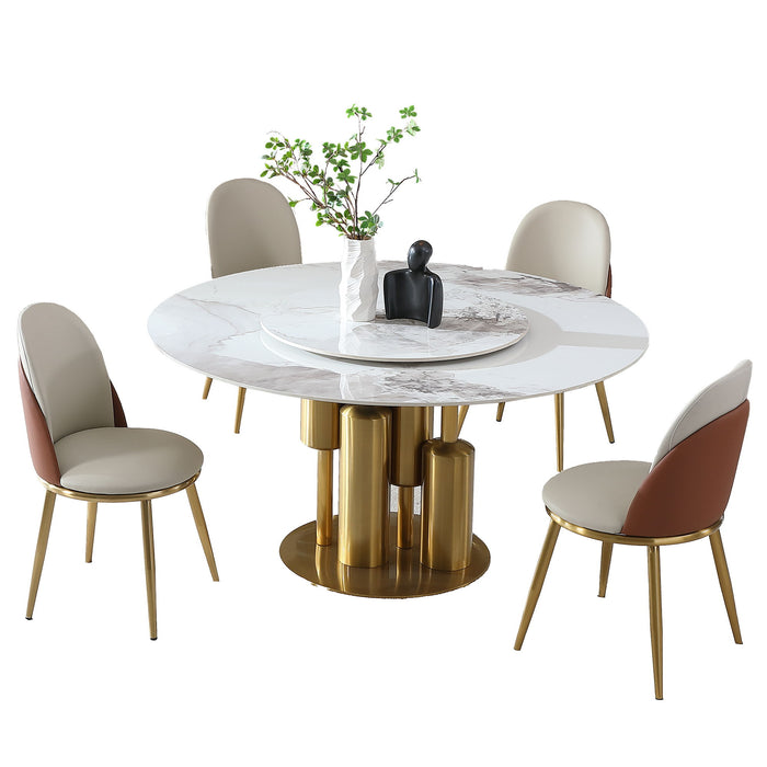 Round Stone Burning Table, Modern Marble Dining Table With Chairs