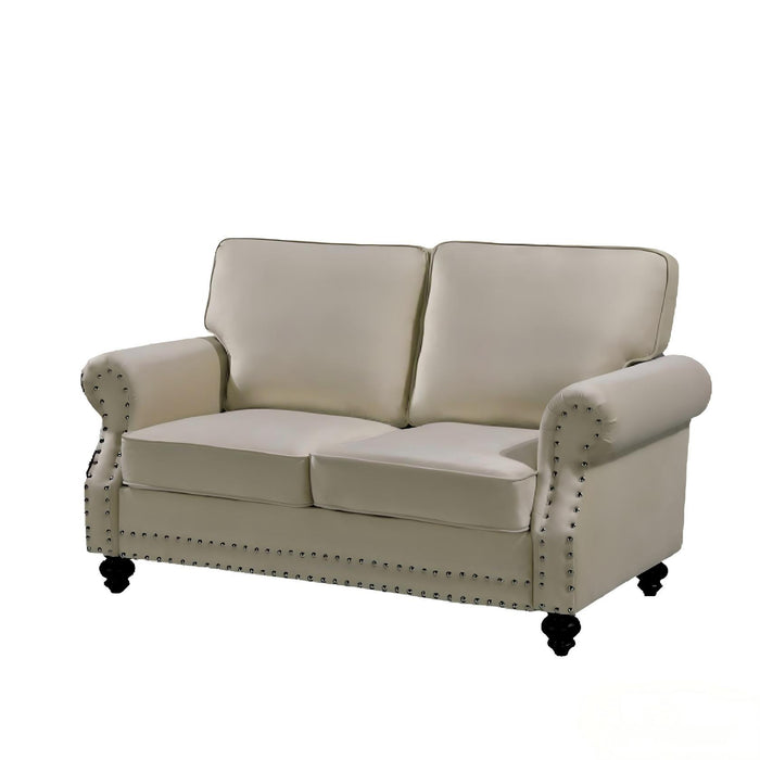Loveseat Sofa With Nailhead Detail & Turned Legs, 2 Seater Upholstered Couch
