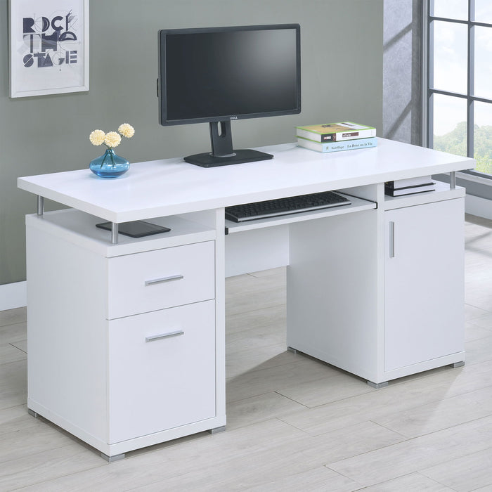 Modern Office Computer Desk With 2 Drawers, Adjustable Shelf, Slide Out Keyboard Tray