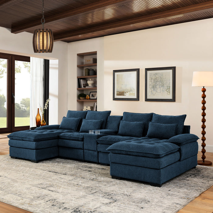 Contemporary U Shaped Sofa With Console And Cupholders