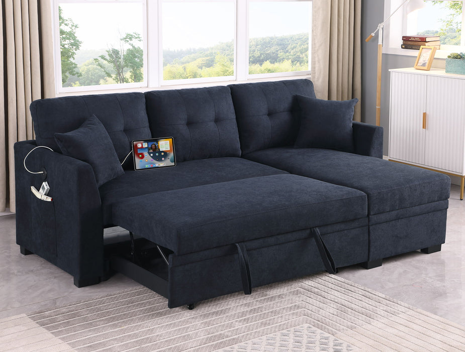 Sectional Sofa Bed L Shaped Sofa Couch Bed With USB Port, Reversible Chaise With Storage