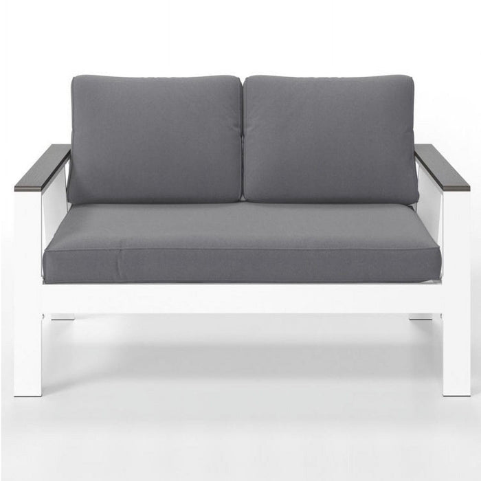 All Weather Patio Loveseat With Armrests & Angled Backrest - White / Gray