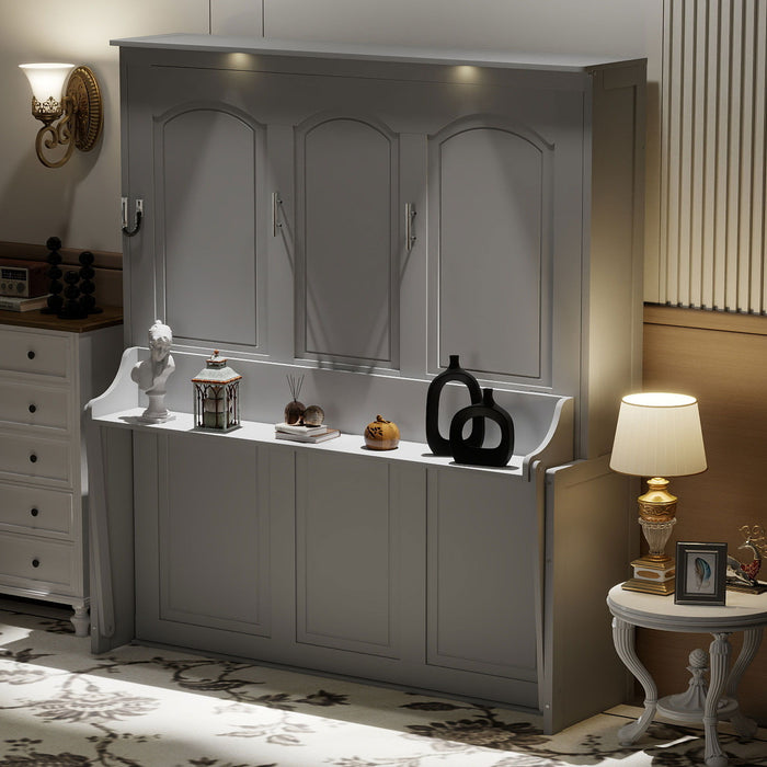 Murphy Bed With Desk, LED Lights & USB Charging Station