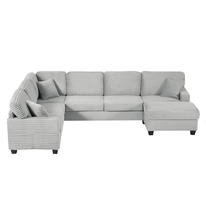 Upholstered U-Shaped Sectional Sofa With Movable Ottoman And Side Storage Pockets