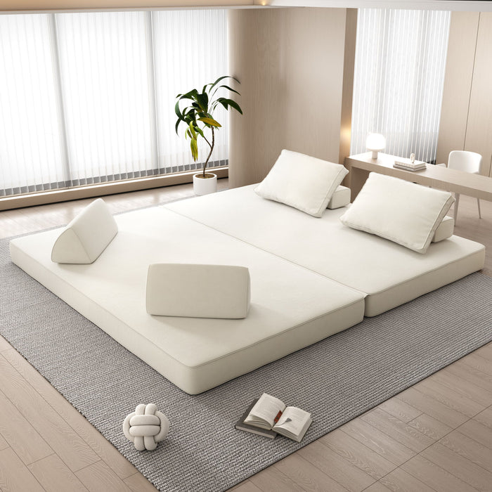 Multifunctional Convertible Sofa Bed With 2 Tumbler Backrests And 2 Pillows, Deep Seat Couch