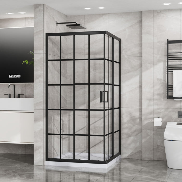 Corner Shower Enclosure Double Sliding Door & Shower Base