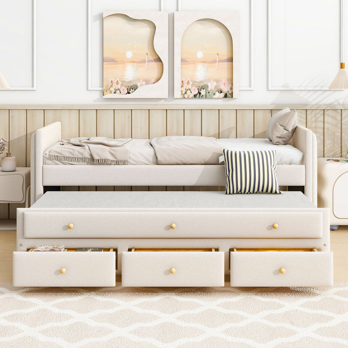 Upholstered Daybed With Trundle And Drawers