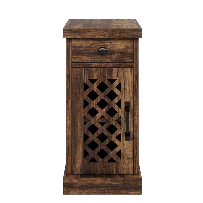Narrow End Table With Drawer & Cabinet, Nightstand For Small Spaces - Brown