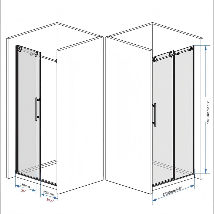 Frameless Shower Door, Smooth Sliding Tracks