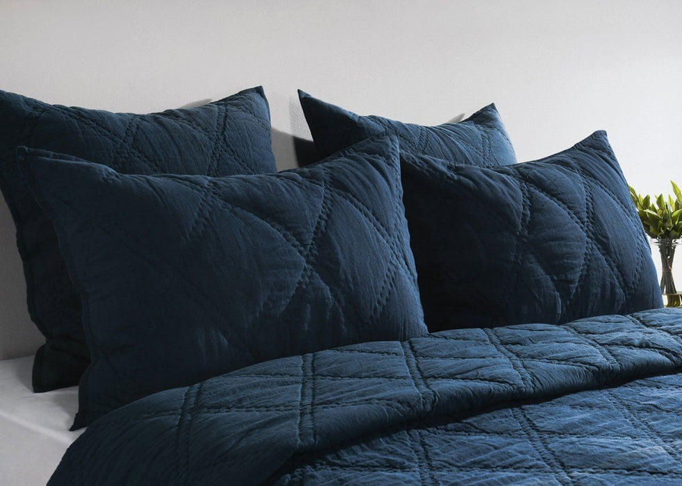 Caleb - Hand Stitched King Quilt - Midnight Blue