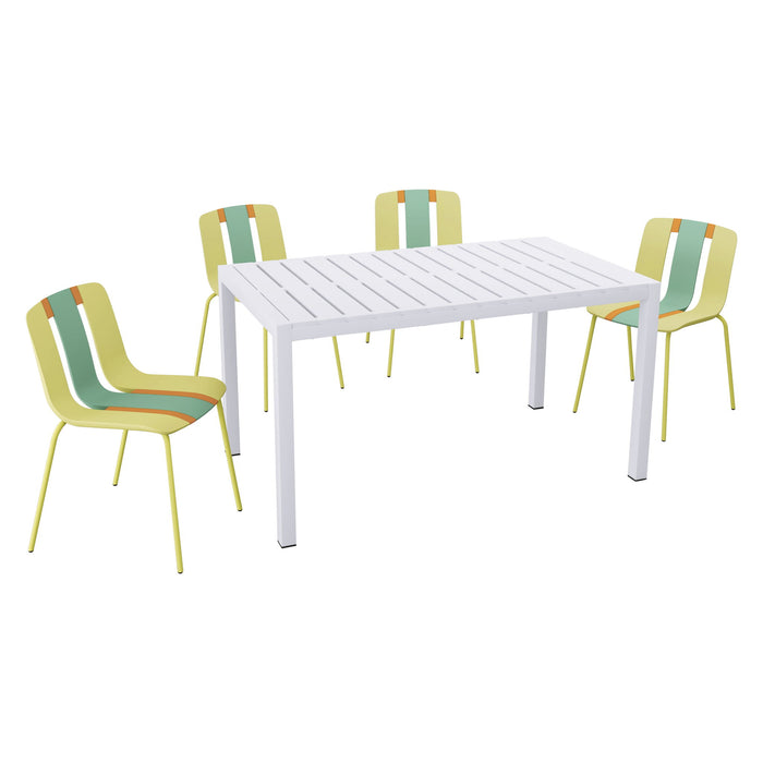 4 Piece Set Of Modern Striped Color- Blocking Single Chairs With Long Table
