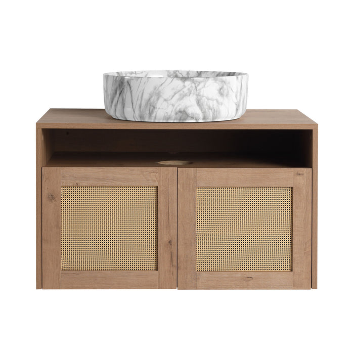 Bathroom Vanity With Art Sink, 2 Soft Close Doors, Float Mounting Design