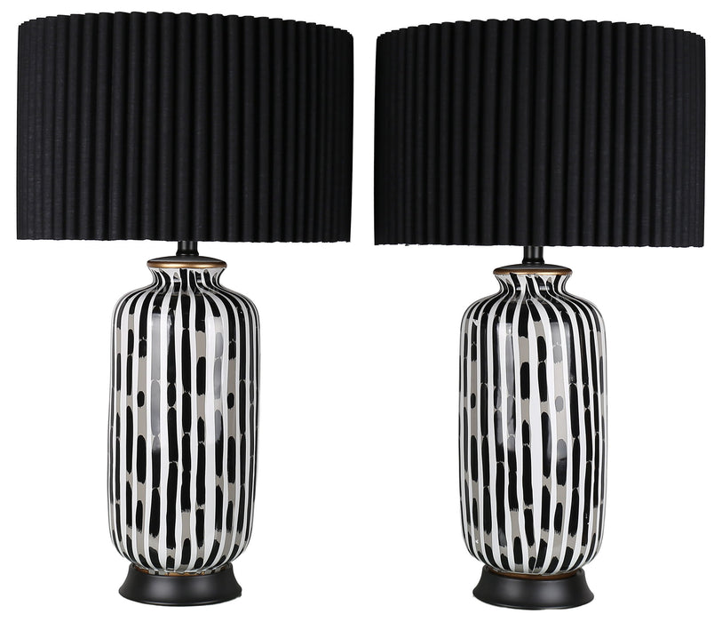 Ink Cadence - 30 X 17 - Ceramic Table Lamp (Set of 2) - Monochrome Brushstroke