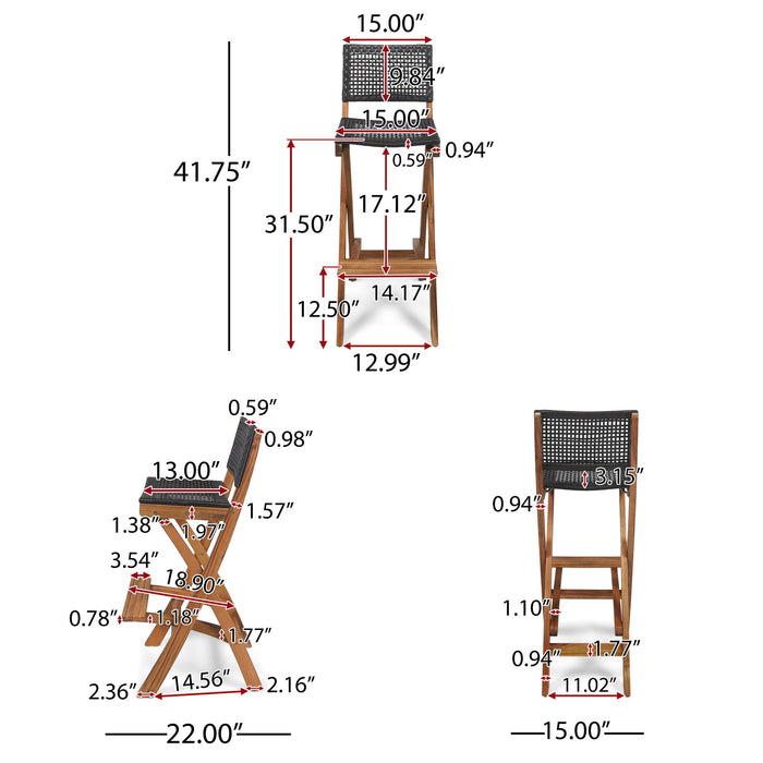 Outdoor Folding Acacia Wood Barstools With Rattan Backrest And Seat