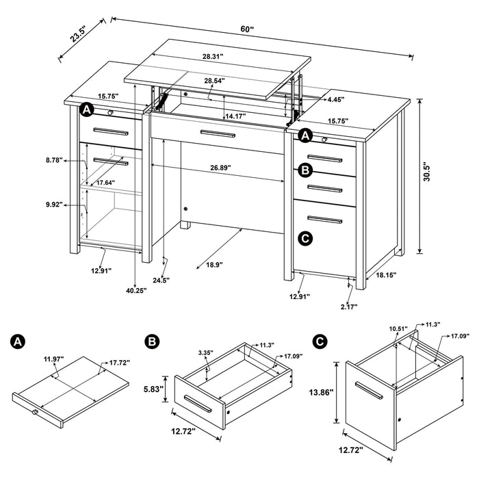 Rayna - 4 Drawer Office Desk With Lift-Top