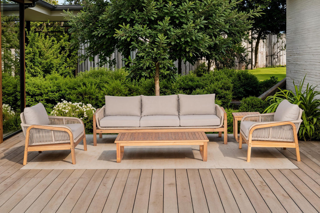 Cascade - 5 Piece Set (Sofa, 2 Chairs, Slat Top Coffee Table, End Table) - Natural