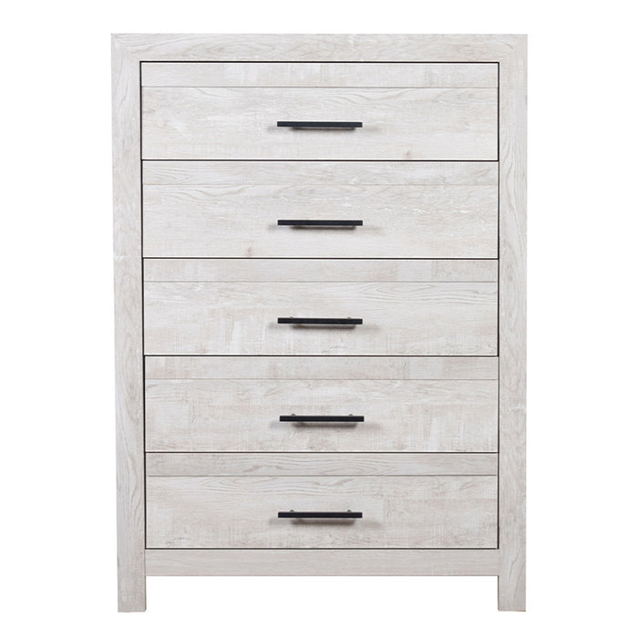 Modern Style 5 Drawer Chest In Natural Rustic Wood With Clean Lines And Spacious Storage