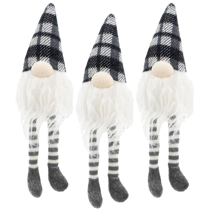 3 Pieces Sitting Gnome, Christmas Table Home Ornaments For Holiday Party Gifts - White / Gray