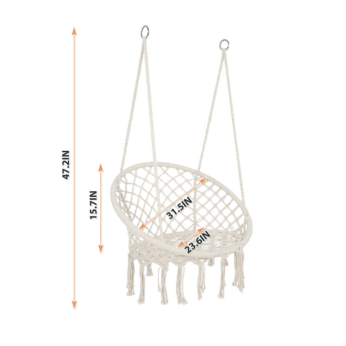 Macrame Hanging Hammock Chair, Cotton Rope Swing For Indoor And Outdoor Use