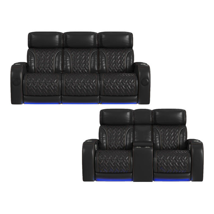 Prime Time - P3 2 Piece Living Room Set (Sofa & Loveseat) - Jett Black With Red Stitching