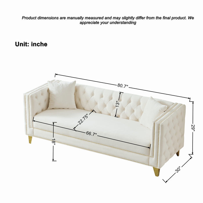 Deep Seat Sofa With Button Nailhead, Square Arm Couches