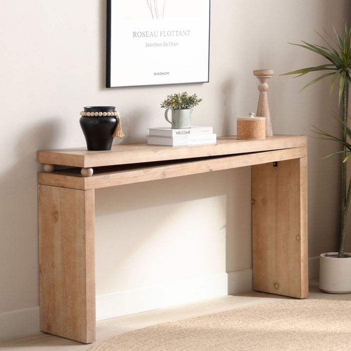 Slim Console Table, Narrow Entryway Table With Bead Detail - Light Natural / Natural