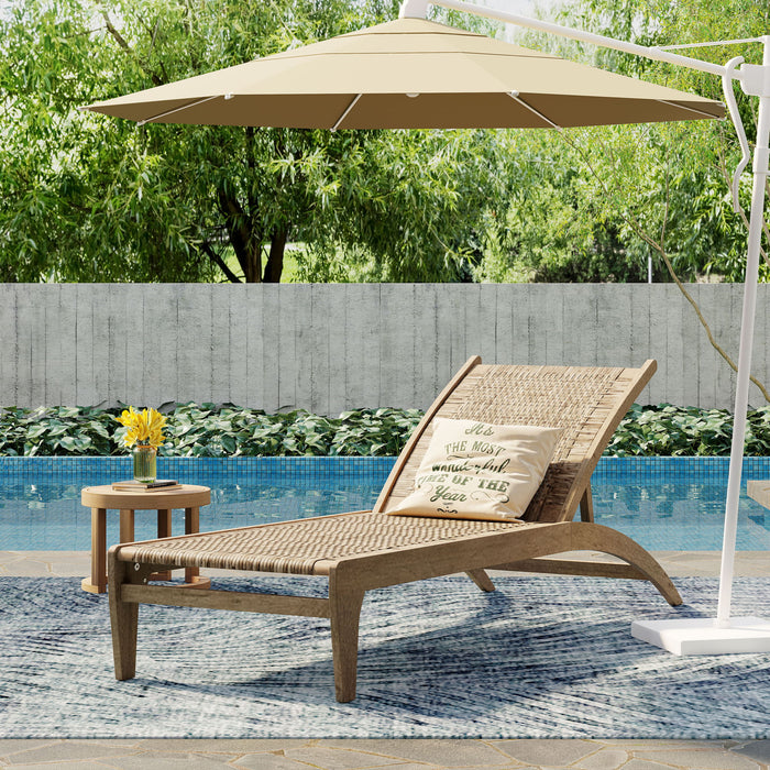 Outdoor Rattan Wicker Chaise Lounge With Acacia Wood Frame - Light Brown