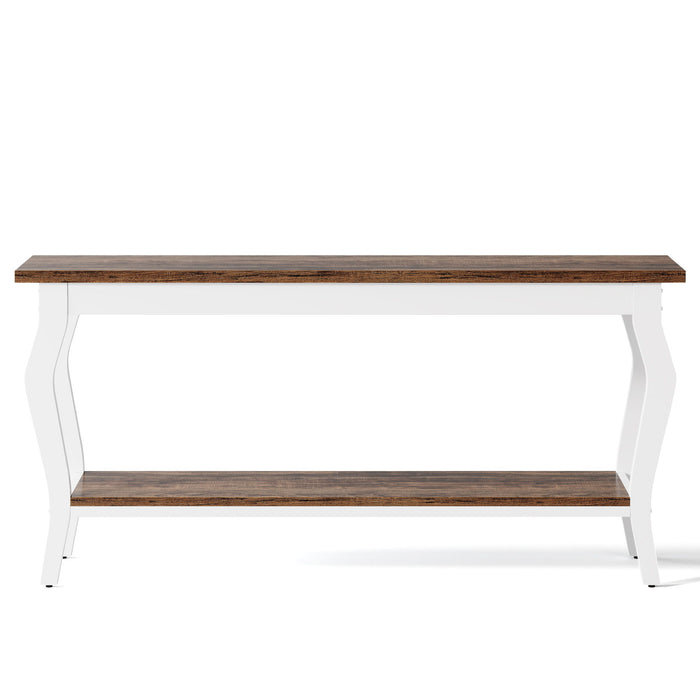 Console Table With Design, Extra Long Sofa Table For Living Entryway - Brown / White