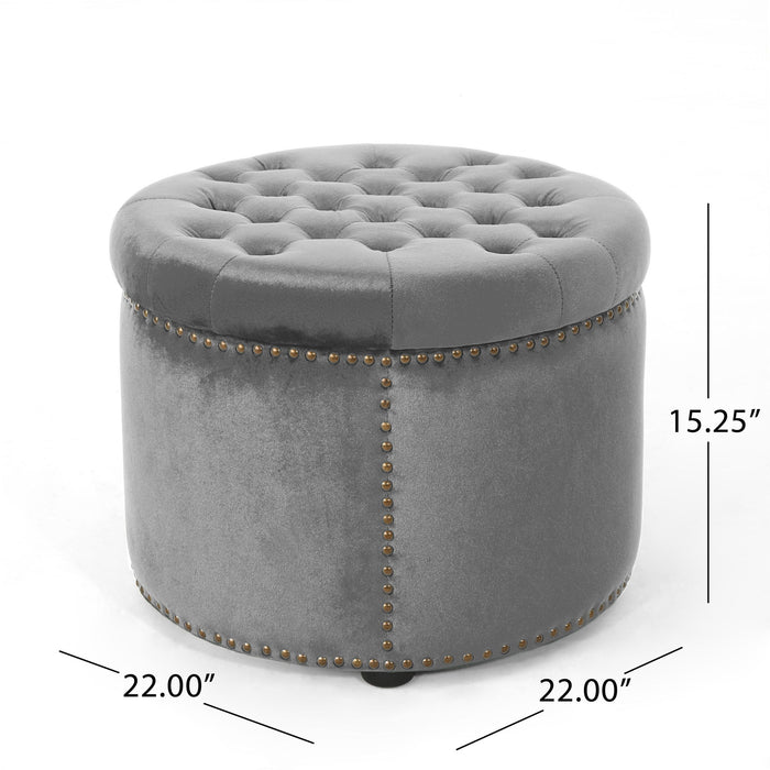 Elegant Round Ottoman Footstool With Studded Rim