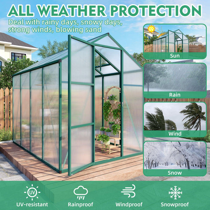 Polycarbonate Walk-In Greenhouse, Raised Base For Outdoor In All Season