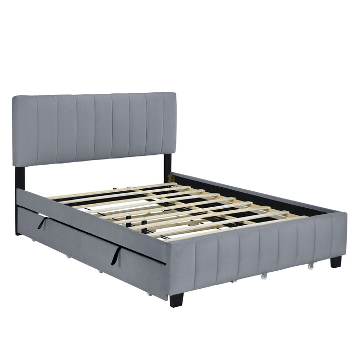 Platform UpholsteredBed With 2 Drawers And Twin Long Trundle