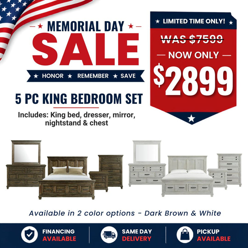 5 PC King Bedroom Set - Solid Wood