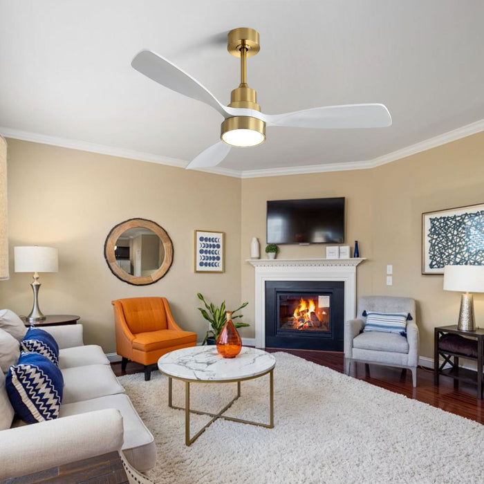 48" Smart Ceiling Fan With Lights, Reversible DC Motor, Remote Control, 3 Blades - Gold / White