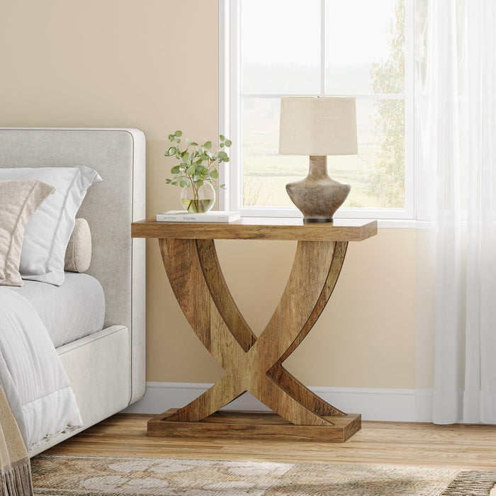 End Table With Cross Fishtail Support For Living Room - Brown
