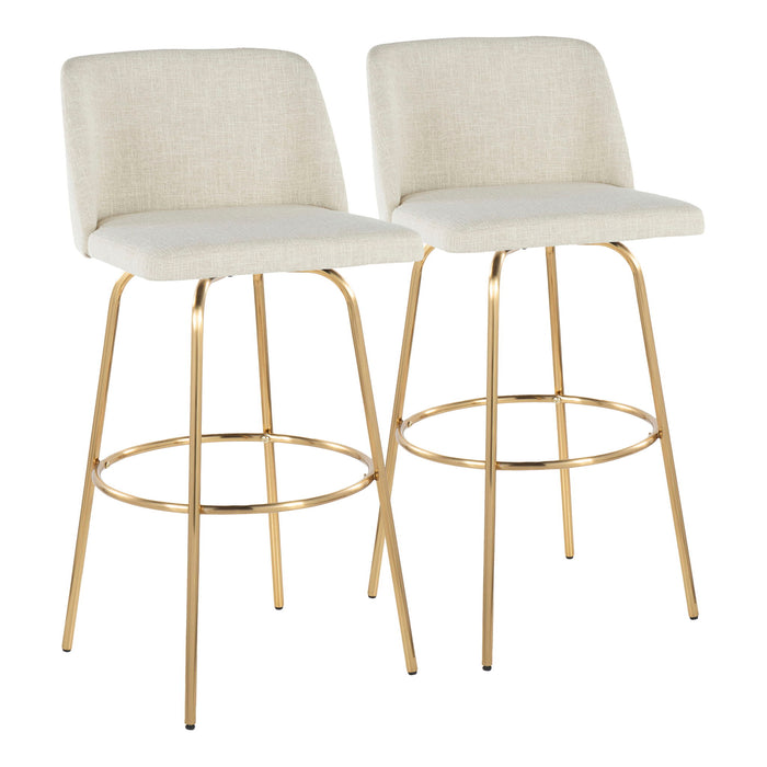 Toriano - Contemporary Fixed Height Barstool Swivel With Round Footrest (Set of 2) - Cream