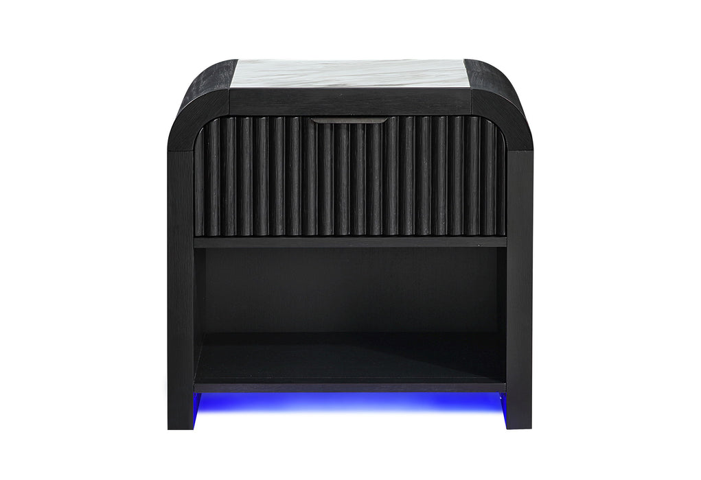 Beckett - Nightstand With LED And Speaker - Black / White