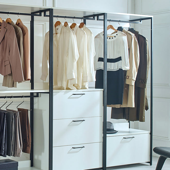 Fiona - Freestanding Walk In Wood Closet System, Metal Frame Melamine - White