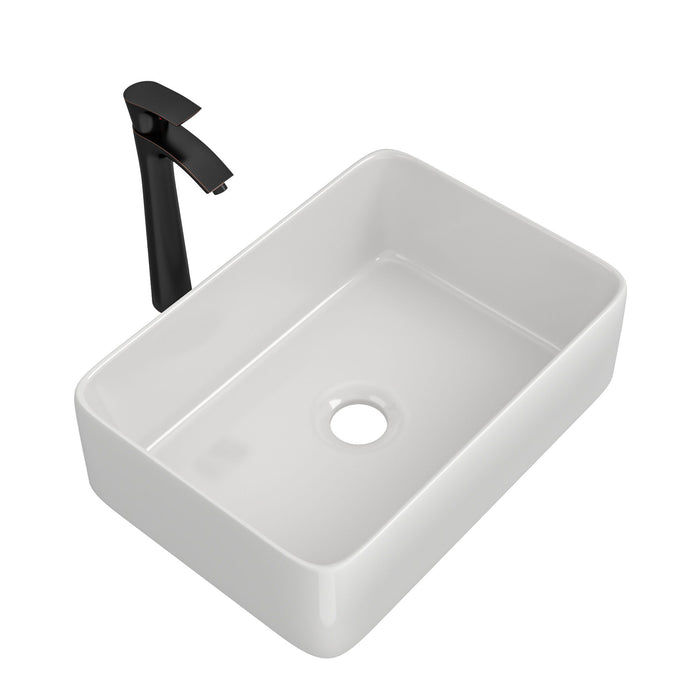 Above Porcelain Vessel Vanity Sink And Faucet Combo, 19" X 15" - White