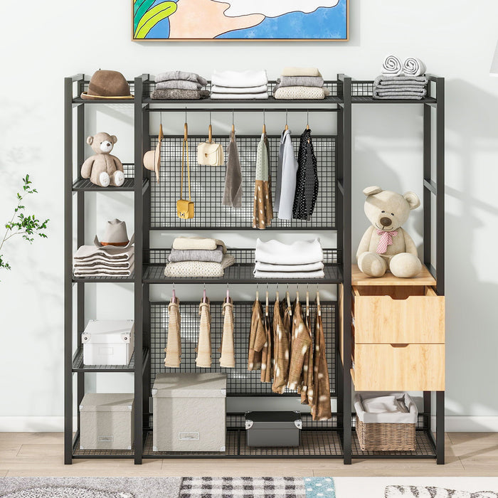 Open Style Wardrobe With Hanging Rails, Shelves And Drawers