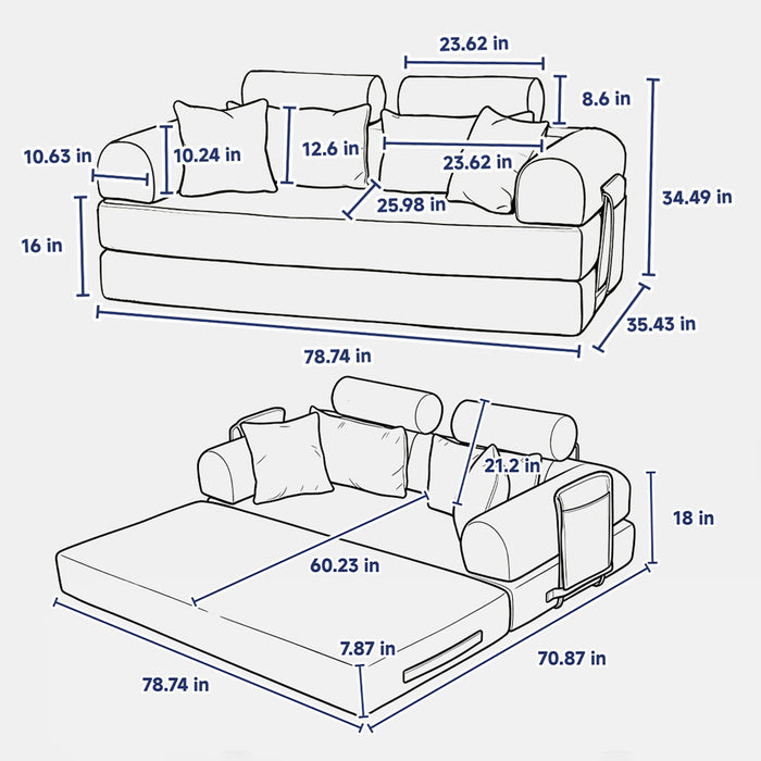 Convertible Sleeper Sofa Bed With High Density Compressed Sponge, Upholstered Couch For Living Room