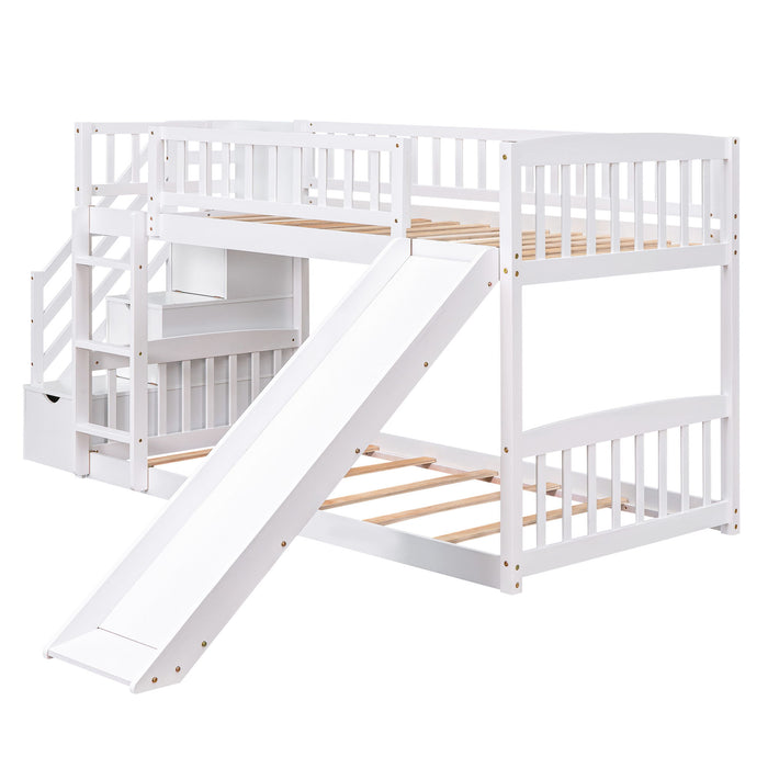 Twin Over Twin Stairway Bunk Bed With Two Drawers And Slide