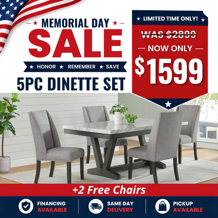 5 PC Dinette Set with 2 free extra chairs on side