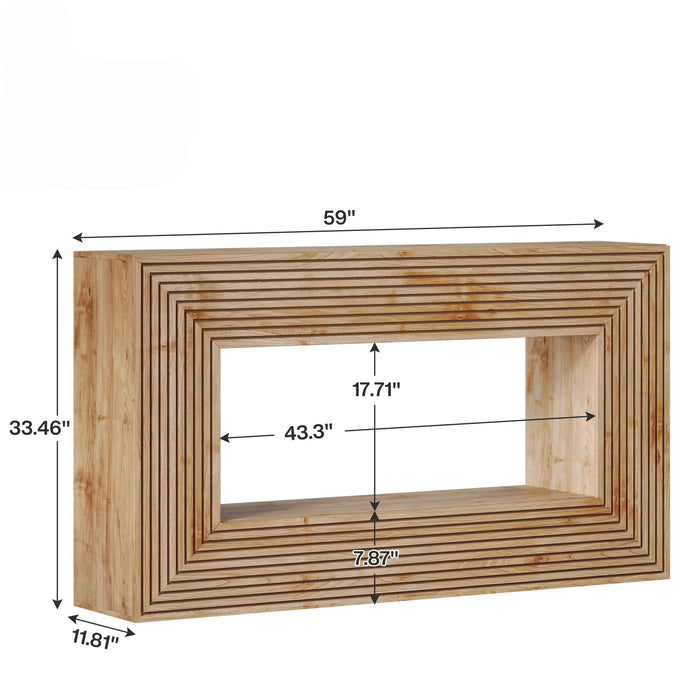 Fluted Console Table, Rectangular Entryway Table With Storage For Living Foyer - Natural Wood