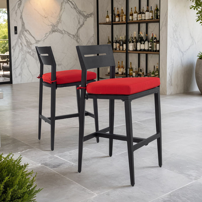 Modern Outdoor Bar Stools With Backrest And Footrest (Set of 2)