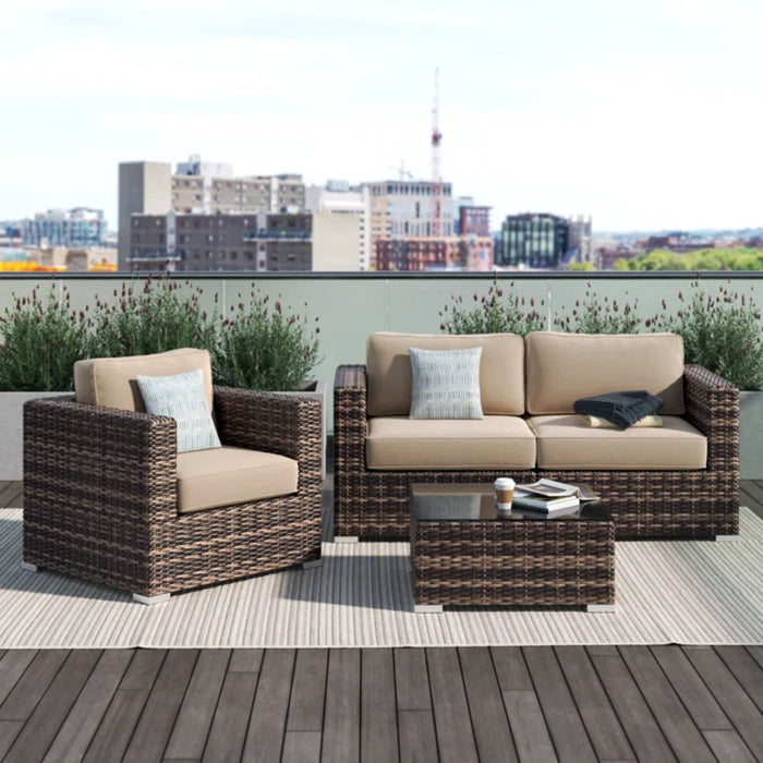 Modern Style Hdpe Wicker Seating Group With Cushions For 3 People In Brown Finish