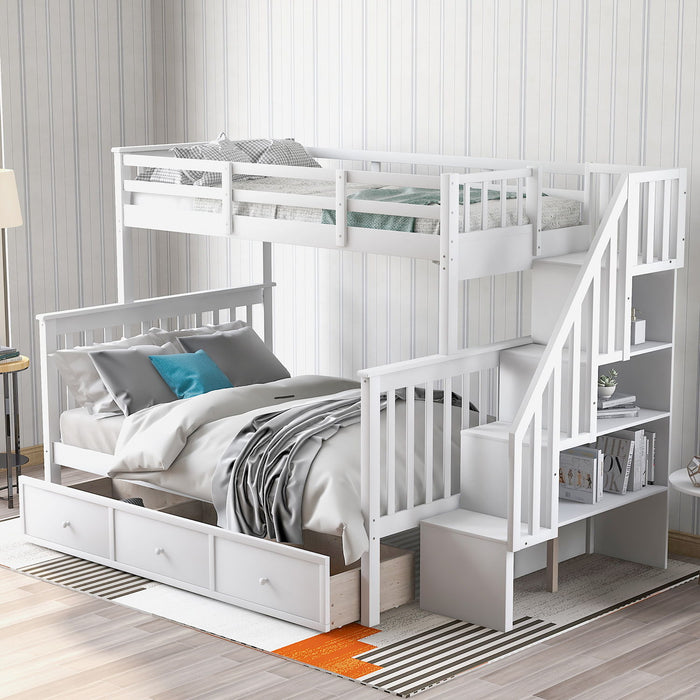 Stairway Bunk Bed With Storage And Guard Rail For Bedroom