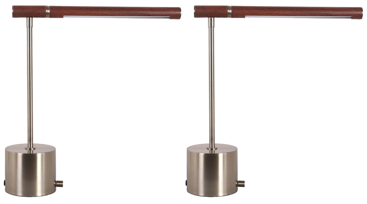Walnut Horizon - 17 X 15 - Usb-C Charging, Metal Accent Lamp (Set of 2) - Antique Brass