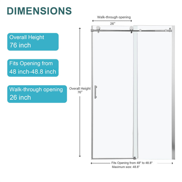 Single Sliding Bypass Shower Door Enclosure With Tempered Glass